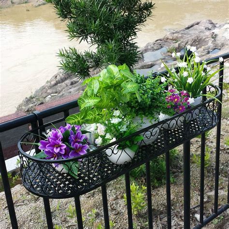 iron metal flower boxes for railings|metal railing planter box.